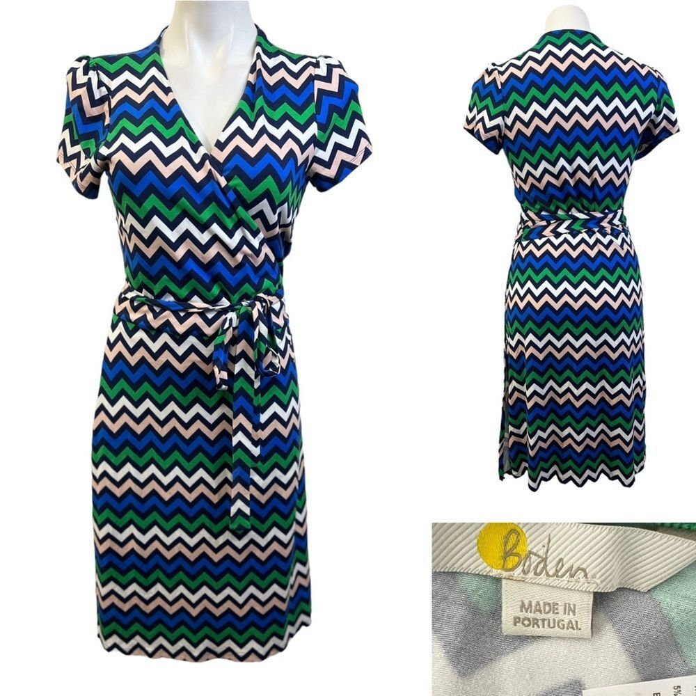 Boden Blue & Green Chevron Wrap Dress